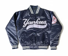NY Yankees Vintage 90s Athletic Jacket Blue Satin Bomber Style Varsity Jacket