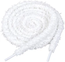 2 Pair Fuzzy Flat Shoe Laces Soft White Plush Thick Shoelace 55inch, 