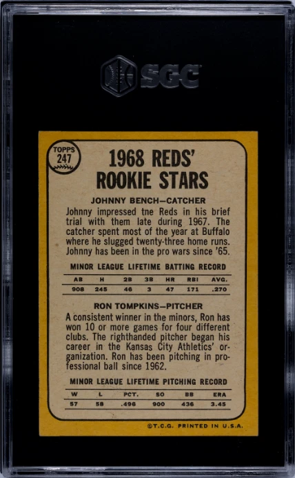 1968 Topps #247 Johnny Bench SGC 6 Foto 2 de 2