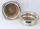 Pair Silver Plated EPNS Bottle Coasters Wooden Bases Shell Gadrooned Rims