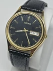 Vintage Seiko Day Date Quartz Watch Black Dial Gold Tone 7N43-8A99 34.5mm New...