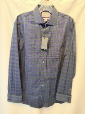 NWT BONOBOS Men  s 16 L Slim Fit Tuxedo Shirt Tartan Blue Green Plaid French Cuff