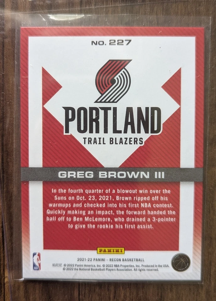 2021-22 Recon #227 Greg Brown RC /199 - Image 2 of 2