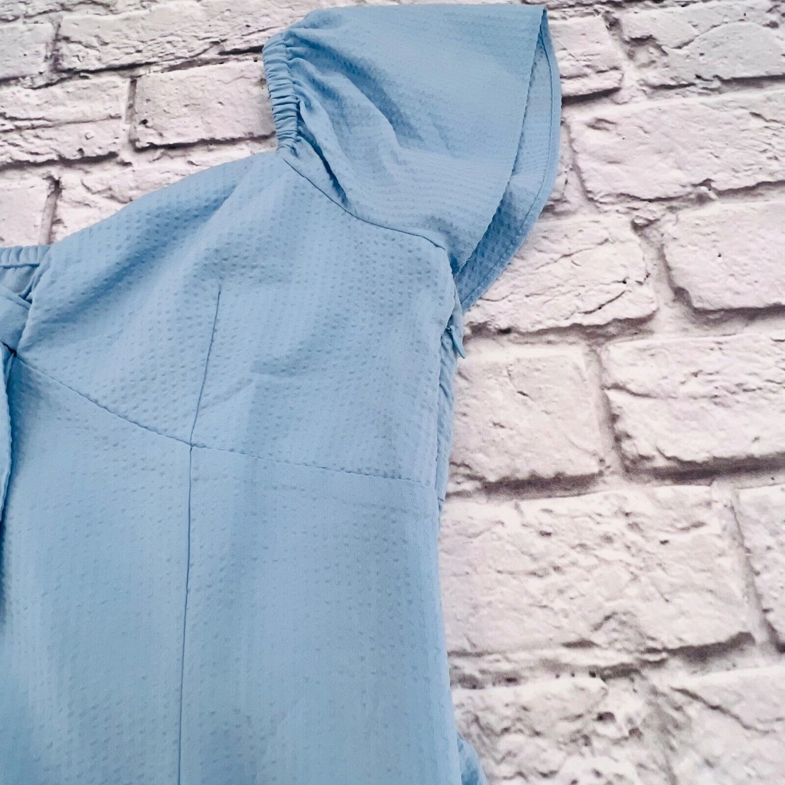 VETEMENTS Abito Nine West taglia 6 blu lago spalle scoperte cravatta davanti ginocchio Minka