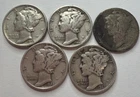 H[Lot of 5] Mercury Dimes 1924-1945 90% Silver Coins A001