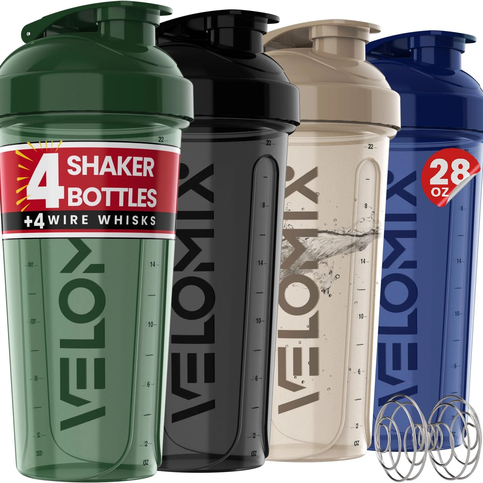 VELOMIX -4 PACK- 28 oz Shaker Cups for Protein Shakes - 4x A2) Forest Edge