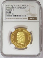 1959 GOLD VENEZUELA MURACHI CACIQUES CHIEF 15 GRAM NGC MS 67 5235.75 per troy oz