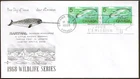 🍁Canada  #480 Pair     "WILDLIFE - NARWHAL"   Fine Used  1968 Rosecraft Cover