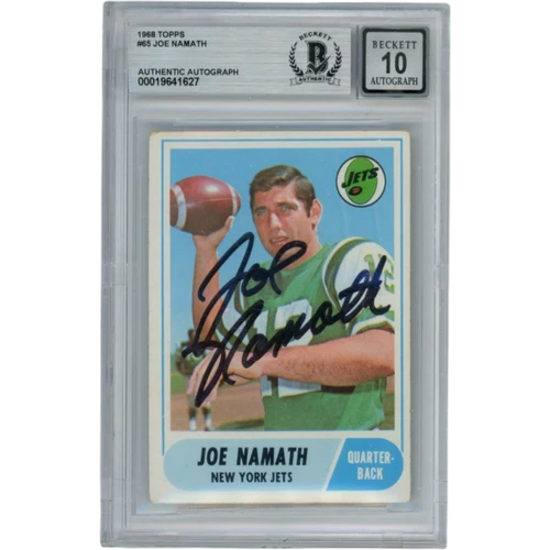 Joe Namath Autographed/Signed 1968 Topps #65 Slabbed Trading Card Beckett 53343