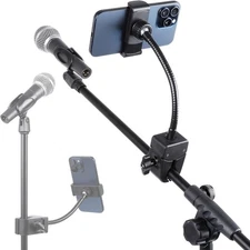 Mic Stand Phone Holder, Flexible Phone Mount with 7.9" Removable Gooseneck for M