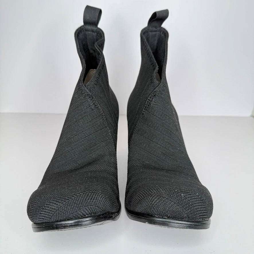Charleston Telfair Negro Espiga Tejido Botines Tacón Pull On Mujer 10 Foto 3 de 4