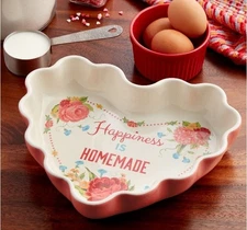 Pioneer Woman Heart Shaped Ceramic Baking Dish Happiness Is Homemade Pink...