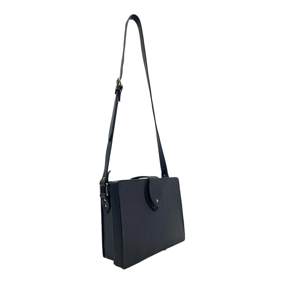 & OTHER STORIES Medium Leather Box Bag Handbag Crossbody Minimalist Retro BLACK - Image 4 of 4