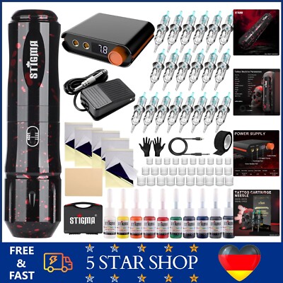 STIGMA Komplettes Tattoo Maschine Set mit Rotary Stift 20 Nadeln Digitalanzeige