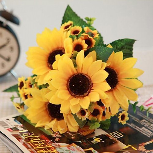 7 Heads Silk Flower Fake Sunflower Artificial Bouquet Wedding Home Floral Decor