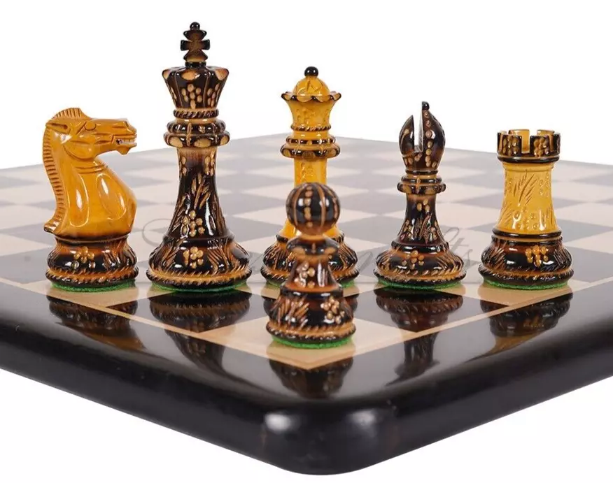 New Exclusive Staunton Chess Set Ebony & Boxwood Pieces with Black & Ash  Burl Chess Board & Box - 3 King - The Chess Store