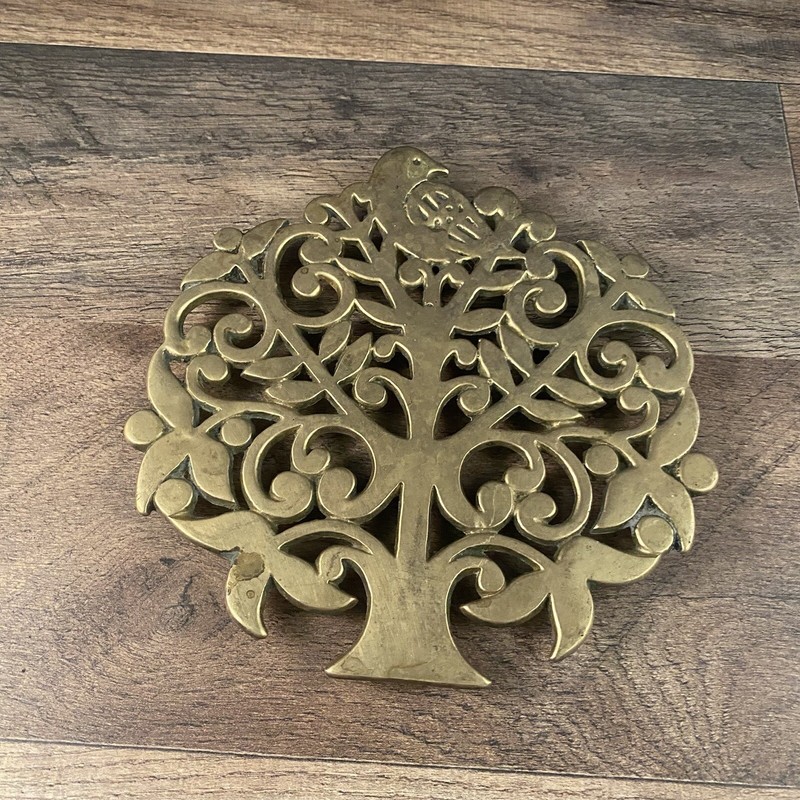 Vintage Cast Copper & Iron Bird In Tree Trivet Or Wall Hanging Lovely Patina!