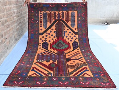 Handmade Vintage Tribal Geometric Rug Oriental Multicolor carpet 6'3x3'7 ft
