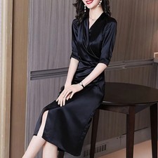 2024 Womens Elegant French Lace Dress V-neck Hip Skirt Mid Length Formal Dresses