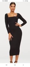 Ladies black square neck bodycon Midimaxi dress Size 8