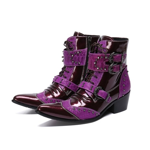 Men Boot Rivet Patchwork Pu Leather Mid 