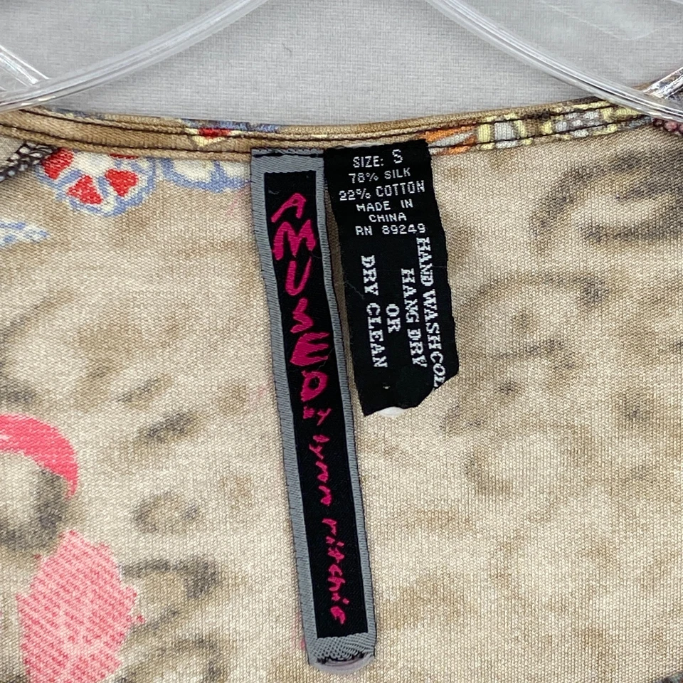 Camiseta De Colección USADA Lynn Ritchie Seda Capucha Cuello Talla Pequeña Animal Floral AOP 90s Y2K Foto 3 de 4