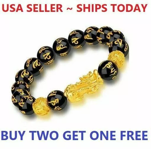Feng Shui Black Obsidian Beads Bracelet Attract Wealth Good Luck