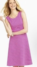 Talbots White Pink Striped Stretch Sleeveless Fit & Flare Knit Dress Sz L
