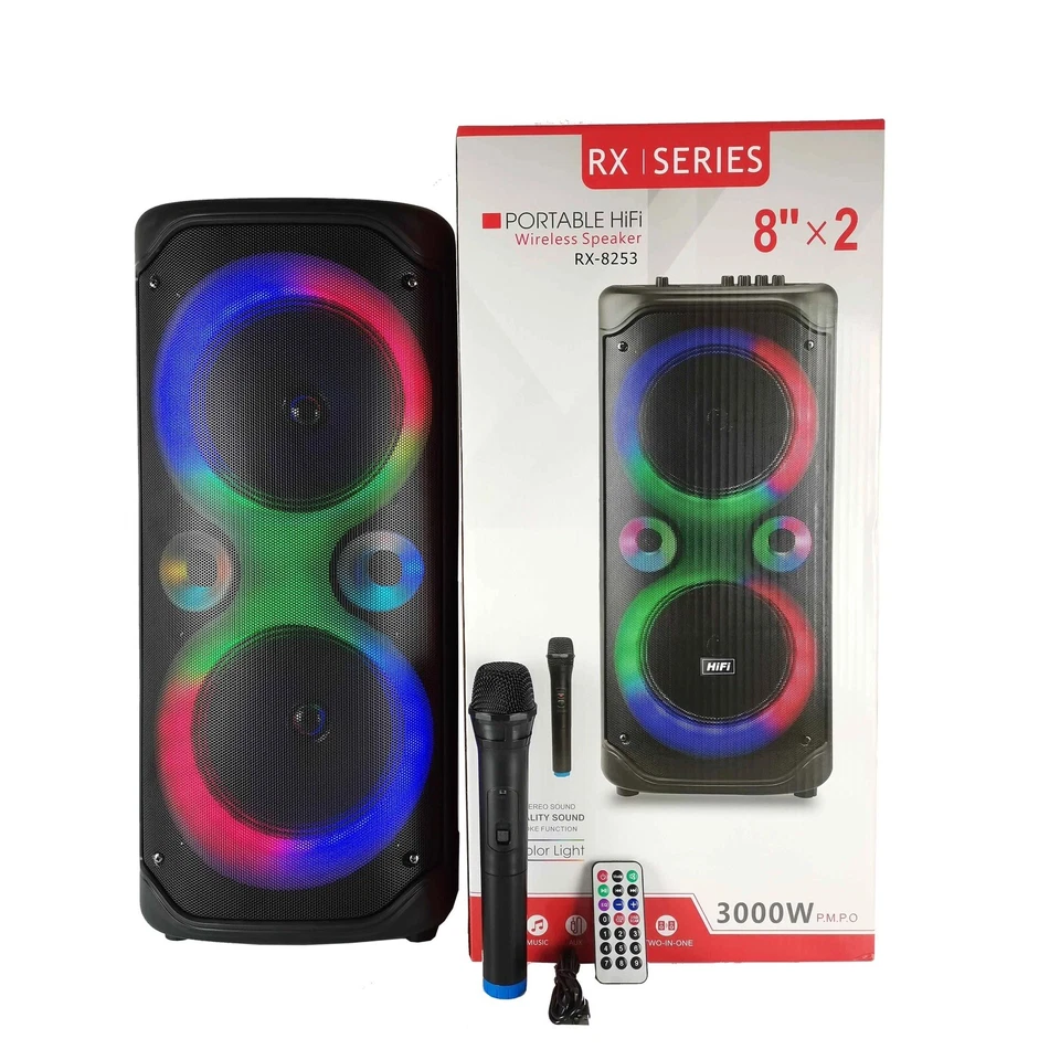 Cassa Bluetooth Wireless Microfono Doppio Altoparlante 8” 3000W RX-8253 Series - Immagine 4 di 4