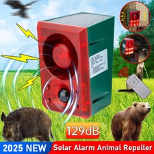 Solar Sound  Light Alarm Motion Sensor 129dB Outdoor Dog Barking Security Siren