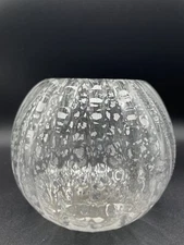 Art Glass Round Vase Clear & Silver Foil Scott Summerfield SIGNED 4.5” x 5” x 5”