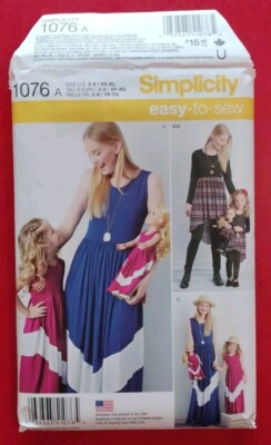 Simplicity 1076 MOMMY & ME Leggings, Maxi Dress, Tunic & 18'' Doll Clothes UC/FF