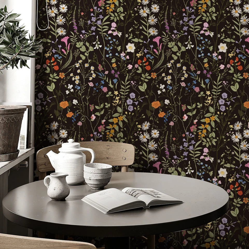 2 Rolls Black Floral Wallpaper 17.3"X118" Peel And Stick Vinyl Contact Paper - Image 3 of 4