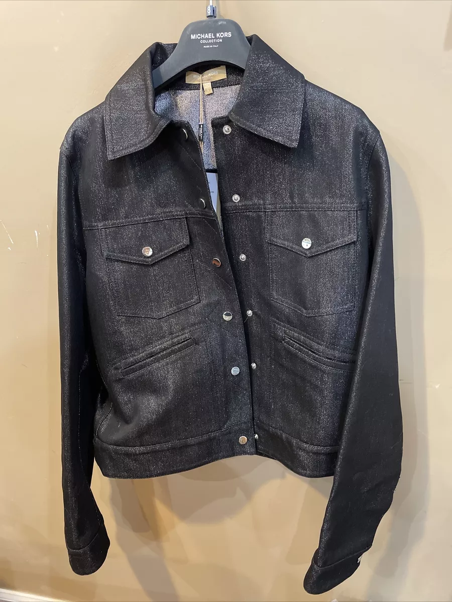 MICHAEL KORS COLLECTION METALIC DENIM JEAN JACKET BLACK SILVER