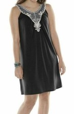 Women's Sleeveless Lace Applique Sun Dress - BLACK