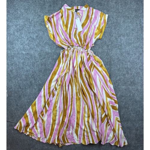 Aakaa Dress Womens Medium Gold Pink Striped Maxi Cut Out Flowy Boho Summery