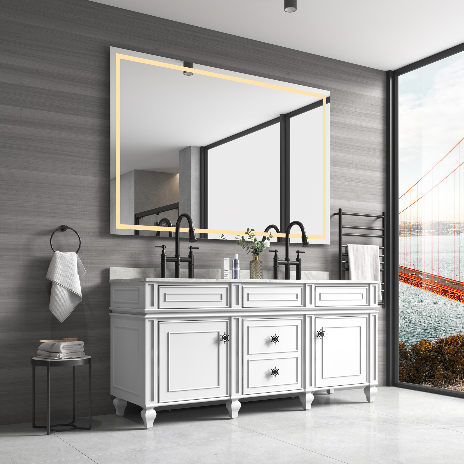 72in. W x 48 in. H Frameless LED Single Bathroom Vanity Mirror in Polished  | eBay