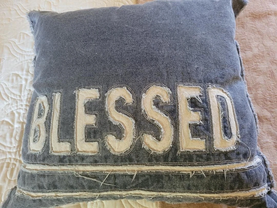 Distressed denim throw clearance pillow