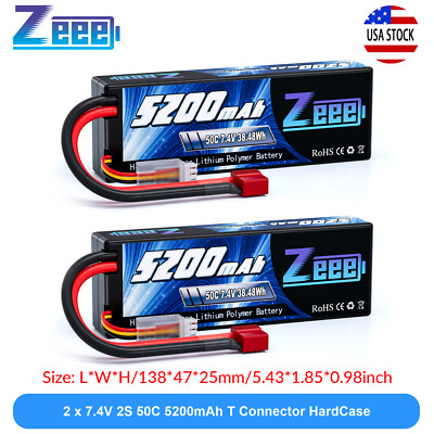 #ad 2x Zeee 7.4V 50C 5200mAh 2S LiPo Battery T Plug Hardcase for RC Car Truck Truggy $31.34
