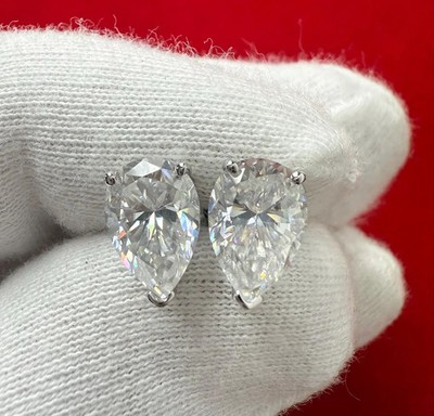 2CT Pear Moissanite Solitaire Push Back Stud Earrings 14K White Gold Finish