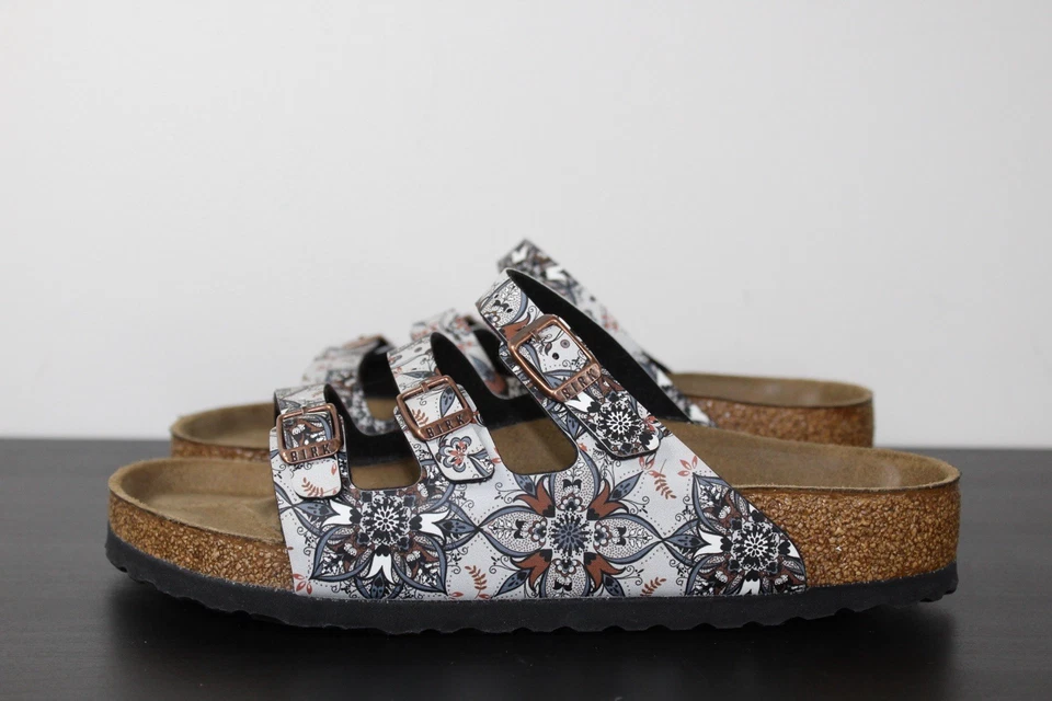 Birkenstock Women’s Size 7 Narrow Florida Fresh Boho Flowers Gray Slides - Image 4 of 4
