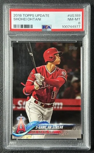 SHOHEI OHTANI PSA 8 2018 TOPPS UPDATE #US189 ROOKIE 3-GAME HR STREAK RC 977