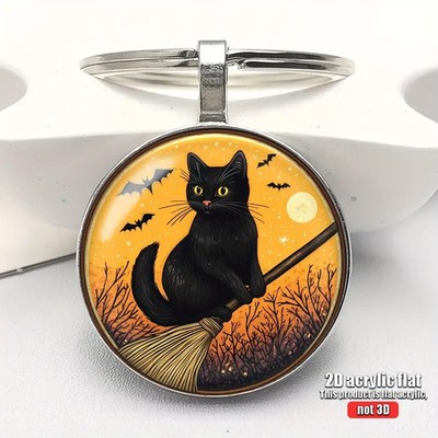Schlüsselanhänger Schwarze Katze auf Besen/ Geschenke/ Geburtstag/ Katzenliebhaber/