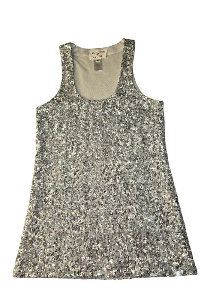 Camiseta sin mangas Alice + Olivia ❤️ SCOOP para mujer con lentejuelas plateadas XS Foto 2 de 4
