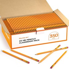 Shuttle Art 2 HB Pencils 350 Pack Pre-Sharpened Yellow Wood-Cased Erasers for