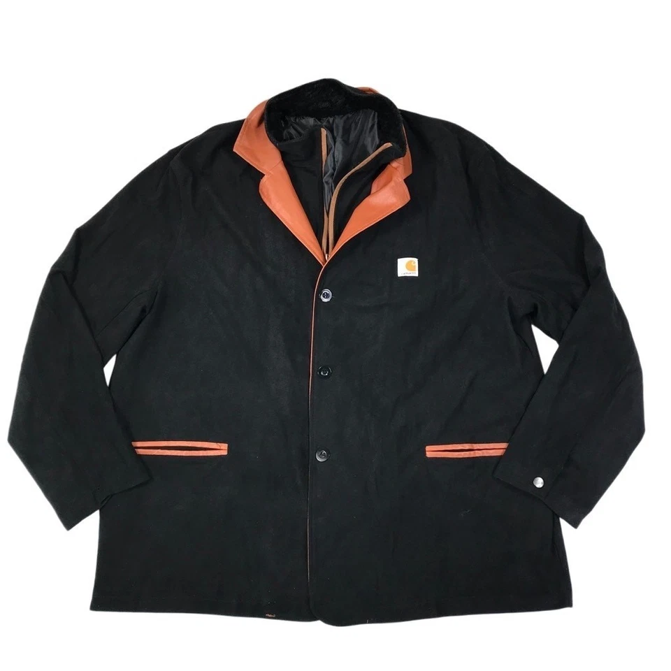 CARHARTT винтажный замши/PU Blazer куртка мужчин 3XL черный ретро Y2K ностальгии 90-х - Изображение 4 из 4