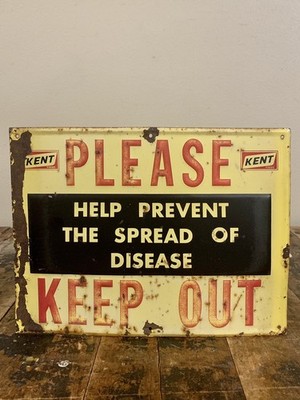 Vtg Embossed Scioto Signs Kent Feeds Please Keep Out Help Prevent Disease Sign