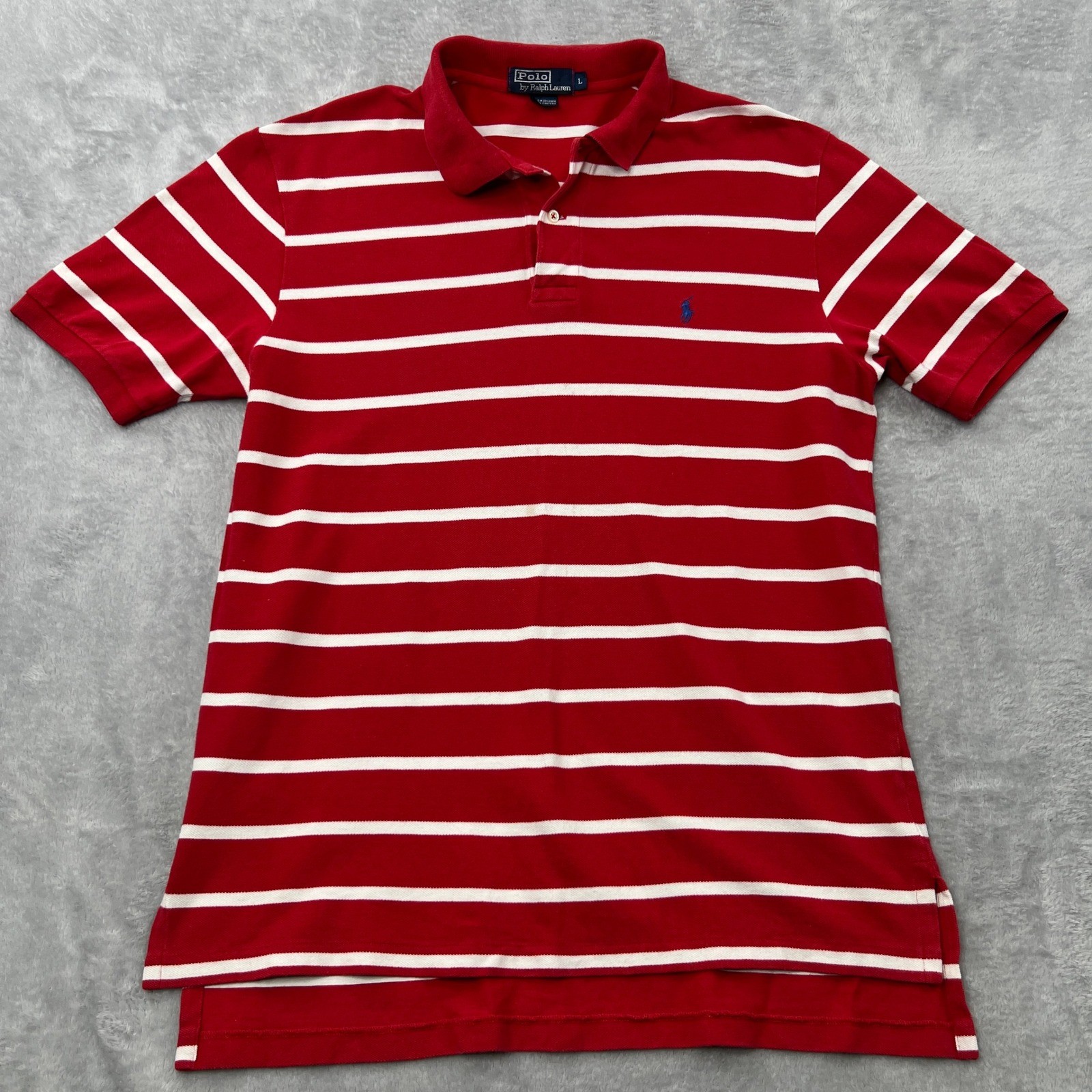VTG Polo Ralph Lauren Striped Pique Polo Shirt Large Mens Red White Classic Prep