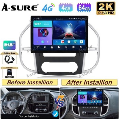 13.1'' Android 14 Autoradio Carplay DAB+ Kam Für Mercedes Benz Vito W447 2014-23