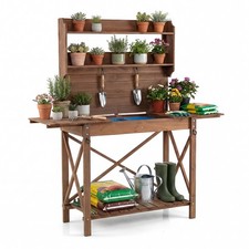 COSTWAY Outdoor Potting Bench Table Wooden Garden Workstation